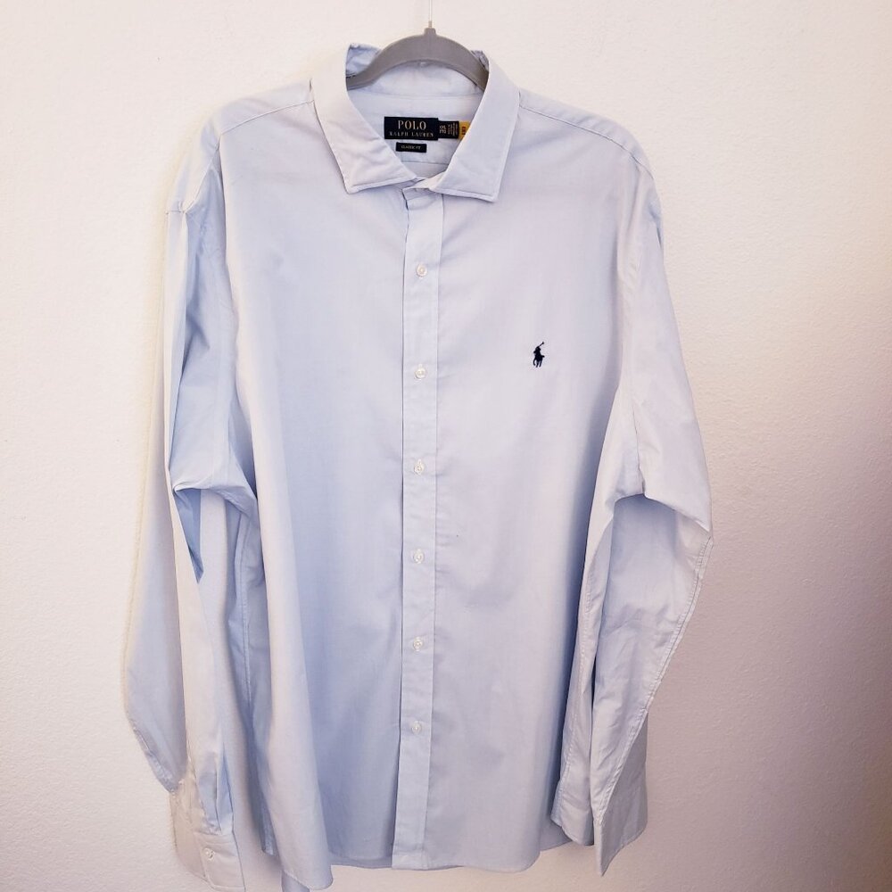 Polo Ralph Lauren Classic Fit 100% Cotton Lt Blue Shirt w/Metal Collar Stays XXL